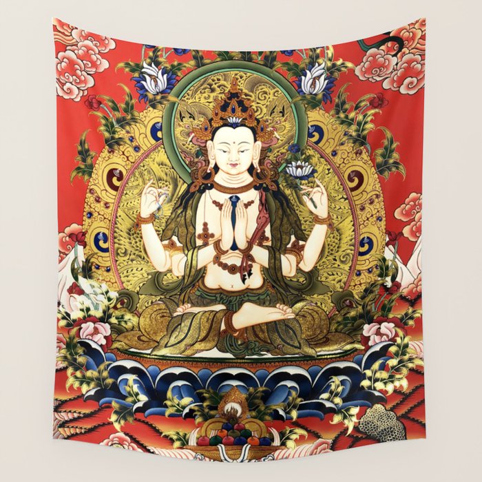 Chenrezig Bodhisattva Tibetan Buddha Wall Tapestry Gallery Image 1