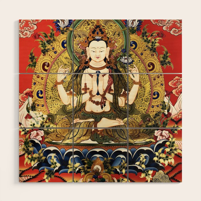 Chenrezig Bodhisattva Tibetan Buddha Wood Wall Art Gallery Image 1