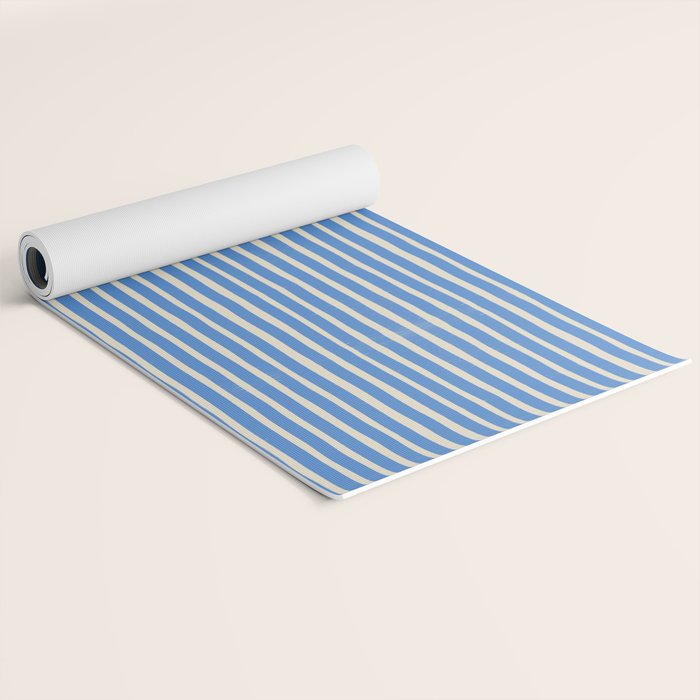 Nautical Blue White Stripes Hand Painted Coastal Pattern Yoga Mat Gallery Image 2