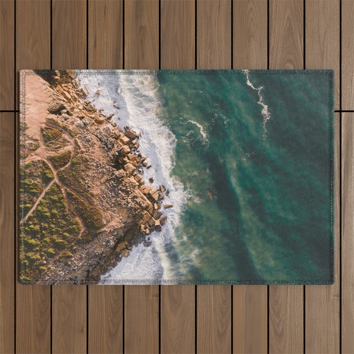 Ericeira from above | Coastal ocean drone photography print | Travel wall art Portugal Outdoor Rug Gallery Image 1