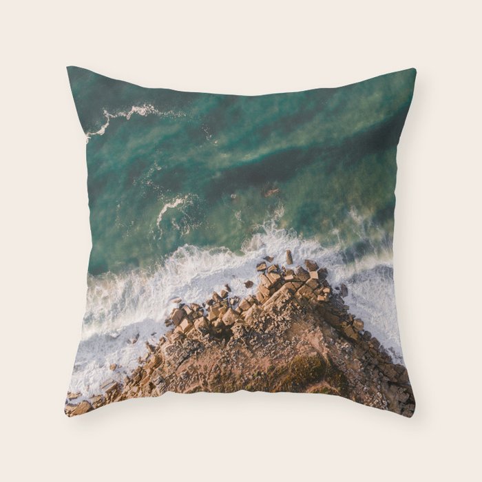 Ericeira from above | Coastal ocean drone photography print | Travel wall art Portugal Throw Pillow Gallery Image 6