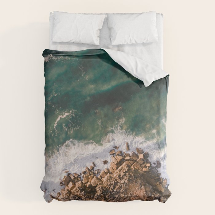 Ericeira from above | Coastal ocean drone photography print | Travel wall art Portugal Duvet Cover Gallery Image 6