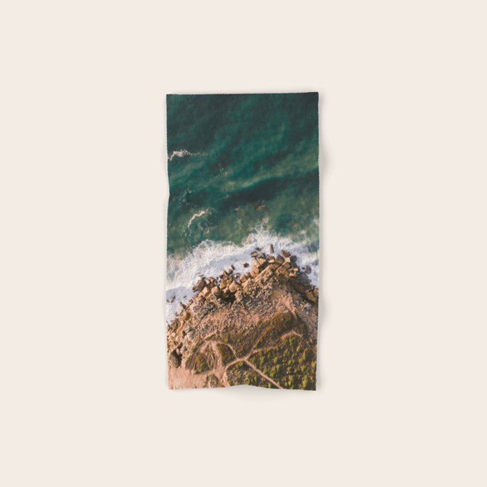 Ericeira from above | Coastal ocean drone photography print | Travel wall art Portugal Bath Towel Gallery Image 1
