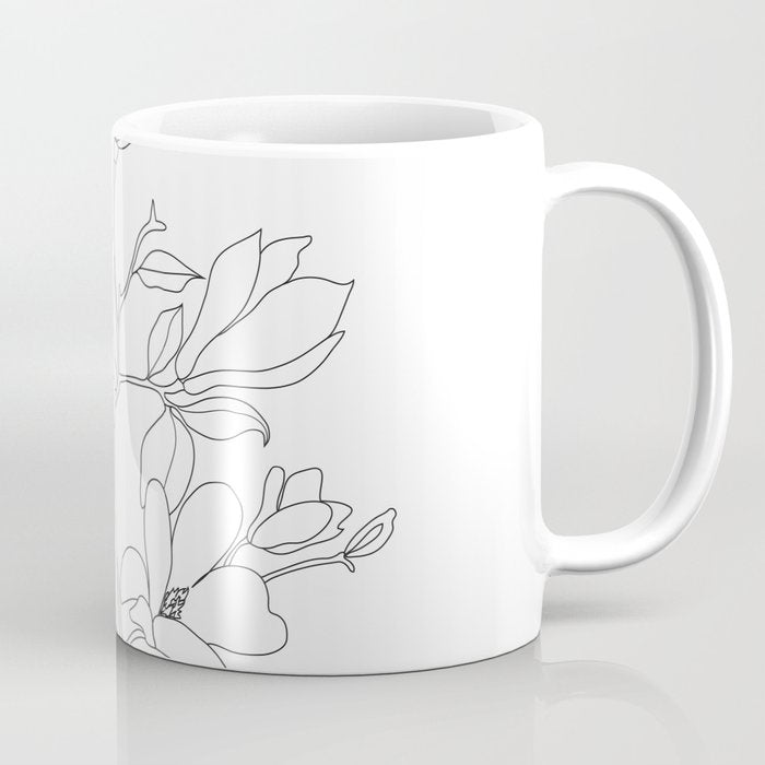 Minimal Line Art Magnolia Flowers Coffee Mug Gallery Image 1