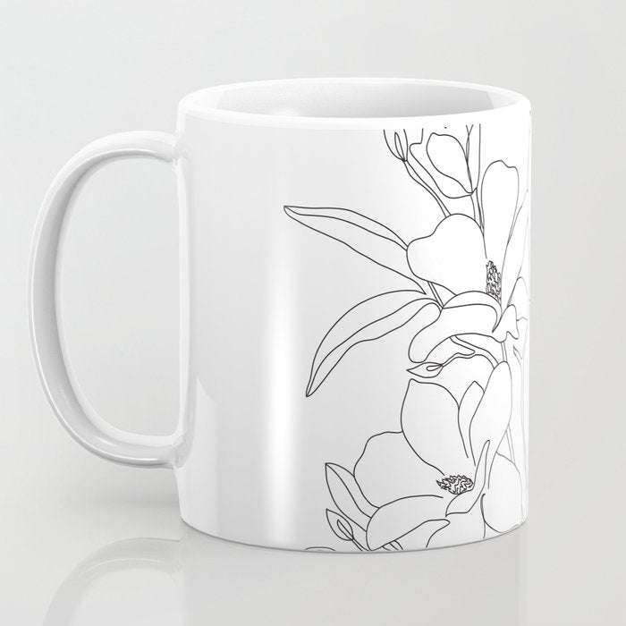 Minimal Line Art Magnolia Flowers Coffee Mug Gallery Image 3