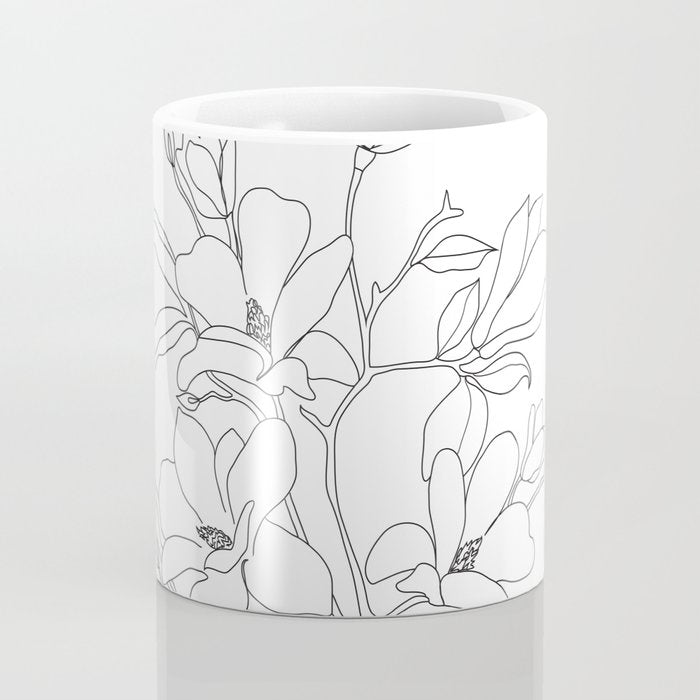 Minimal Line Art Magnolia Flowers Coffee Mug Gallery Image 4