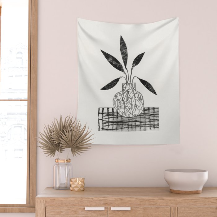 Still Life with a Vase and Five Leaves / Mixed Media Collage Wall Tapestry Gallery Image 2