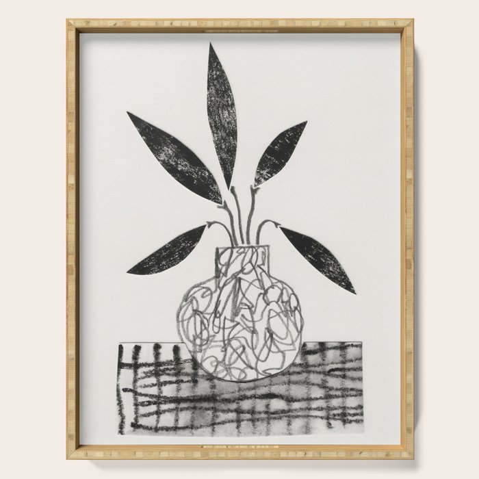 Still Life with a Vase and Five Leaves / Mixed Media Collage Serving Tray Gallery Image 1