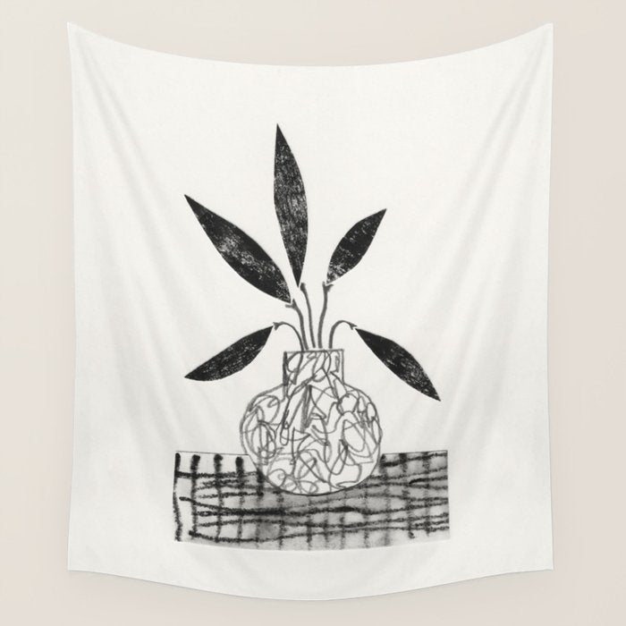 Still Life with a Vase and Five Leaves / Mixed Media Collage Wall Tapestry Gallery Image 4