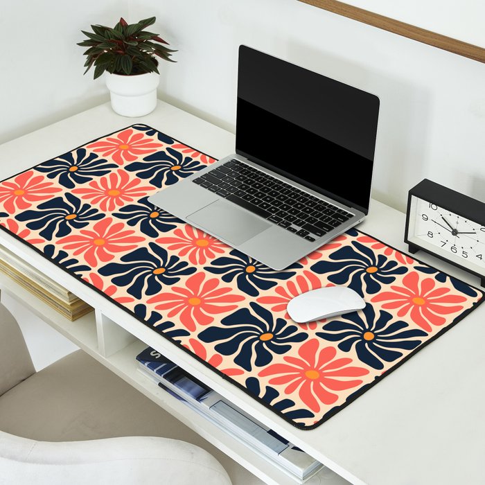 Vintage hippie flower art pattern Desk Mat Gallery Image 2