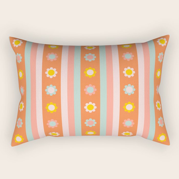 Groovy 70s Flowers & Stripes Rectangular Pillow Gallery Image 2