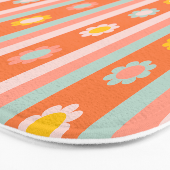 Groovy 70s Flowers & Stripes Bath Mat Gallery Image 3