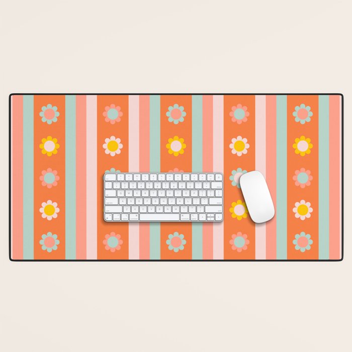 Groovy 70s Flowers & Stripes Desk Mat Gallery Image 1