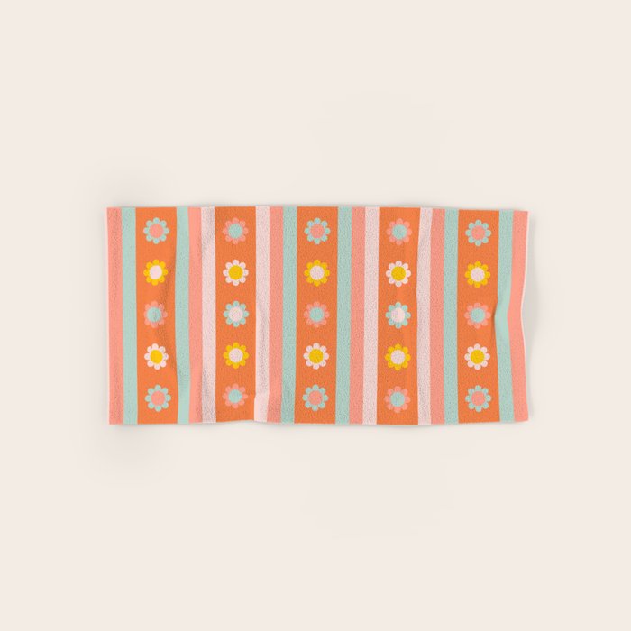 Groovy 70s Flowers & Stripes Bath Towel Gallery Image 1