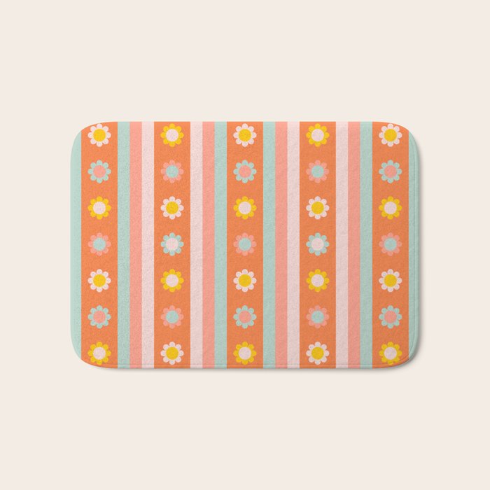 Groovy 70s Flowers & Stripes Bath Mat Gallery Image 1