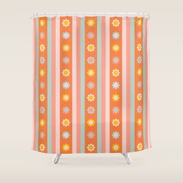 Groovy 70s Flowers & Stripes Shower Curtain Gallery Image 1