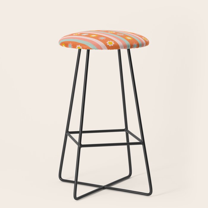 Groovy 70s Flowers & Stripes Stool Gallery Image 1