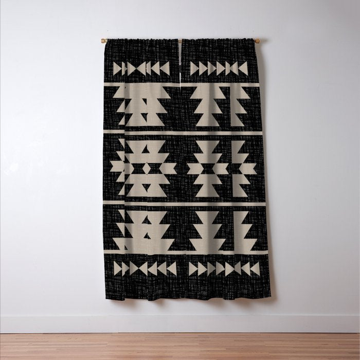 Southwestern Pattern 129 Black and Linen Window Curtain Gallery Image 3