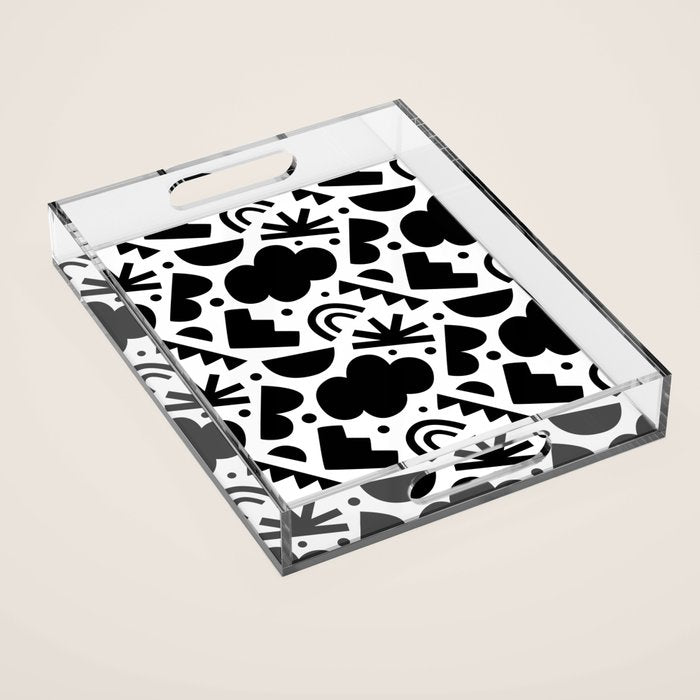 Black and white organic shape art pattern Acrylic Tray Gallery Image 1