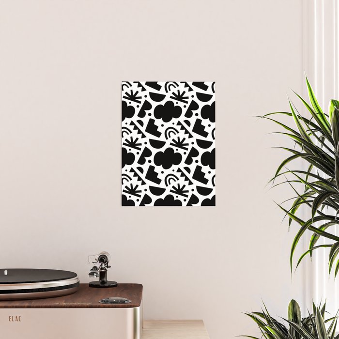 Black and white organic shape art pattern Poster Gallery Image 2