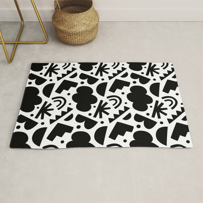 Black and white organic shape art pattern Rug Gallery Image 1
