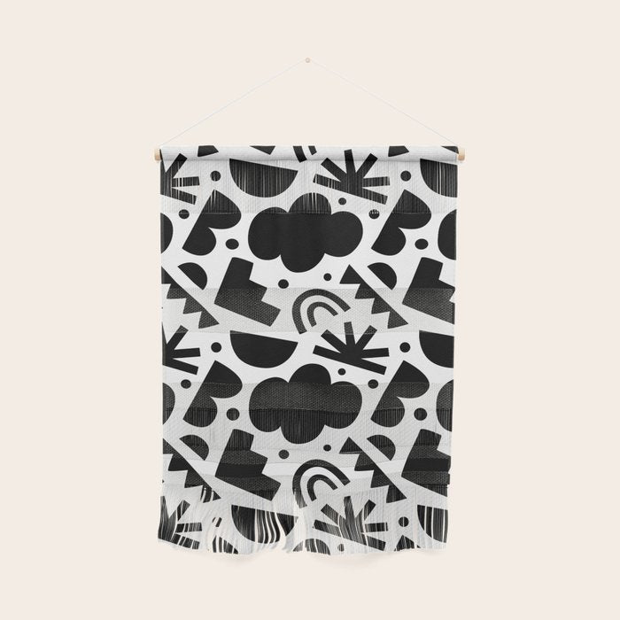 Black and white organic shape art pattern Wall Hanging Gallery Image 1