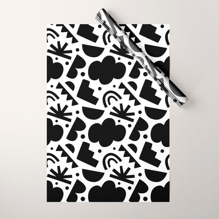 Black and white organic shape art pattern Wrapping Paper Gallery Image 1