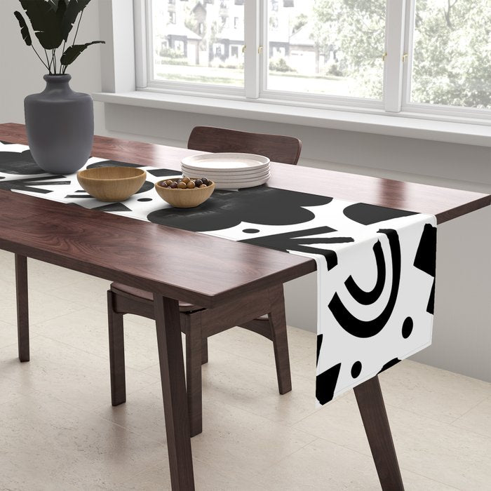 Black and white organic shape art pattern Table Runner Gallery Image 2