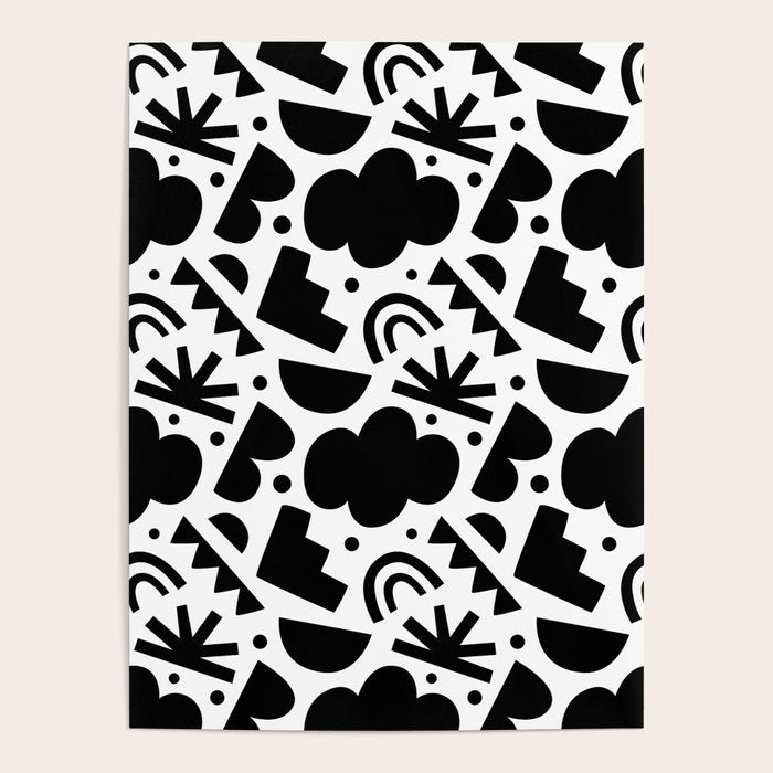 Black and white organic shape art pattern Poster Gallery Image 4