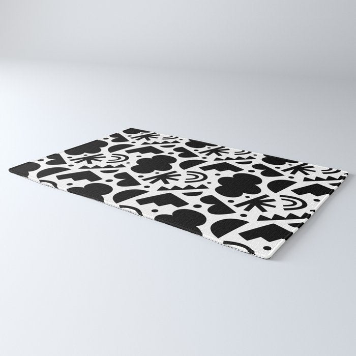 Black and white organic shape art pattern Rug Gallery Image 3