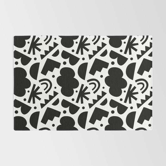 Black and white organic shape art pattern Rug Gallery Image 2