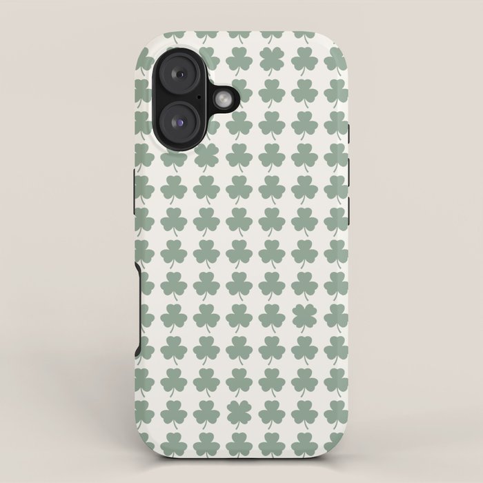 Clovers XXXVI Sage Green Botanical Pattern iPhone Case Gallery Image 1