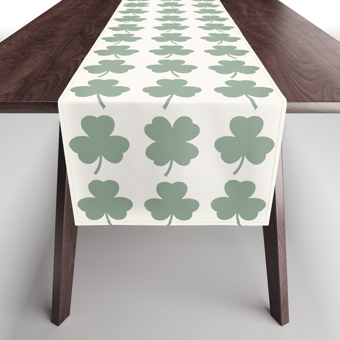 Clovers XXXVI Sage Green Botanical Pattern Table Runner Gallery Image 1