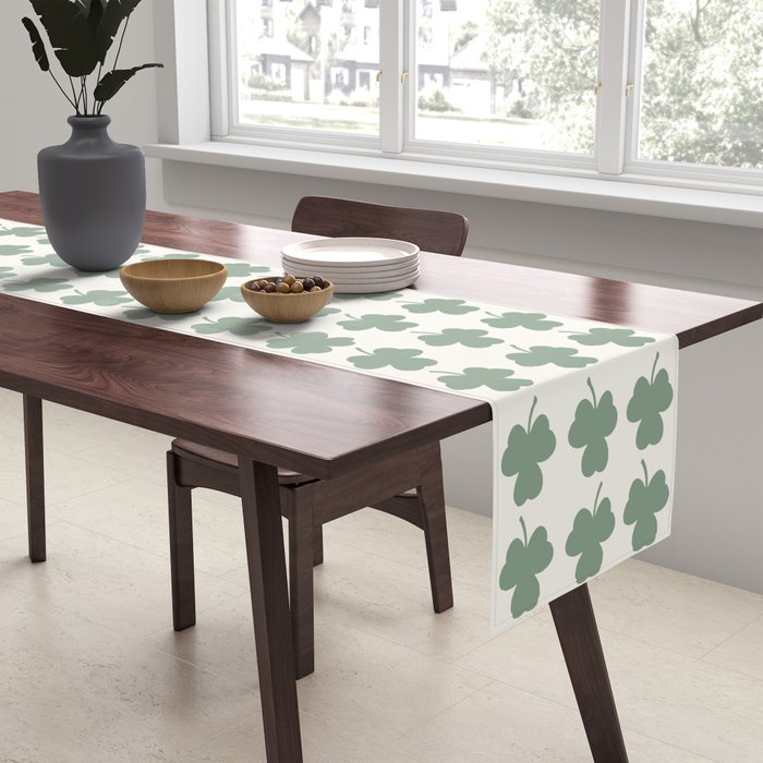 Clovers XXXVI Sage Green Botanical Pattern Table Runner Gallery Image 2