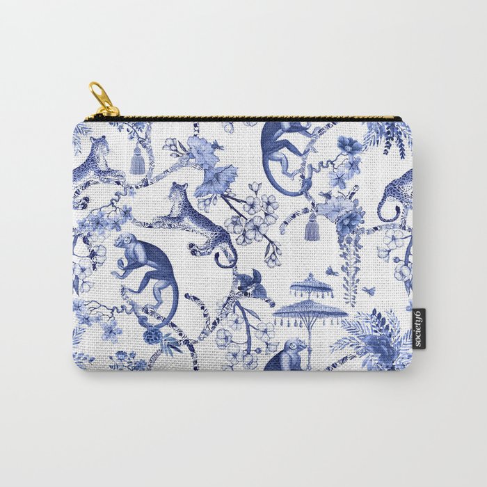 Chinoiserie Monkey Jungle Botanical Toile de Jouy Art Carry All Pouch Gallery Image 1