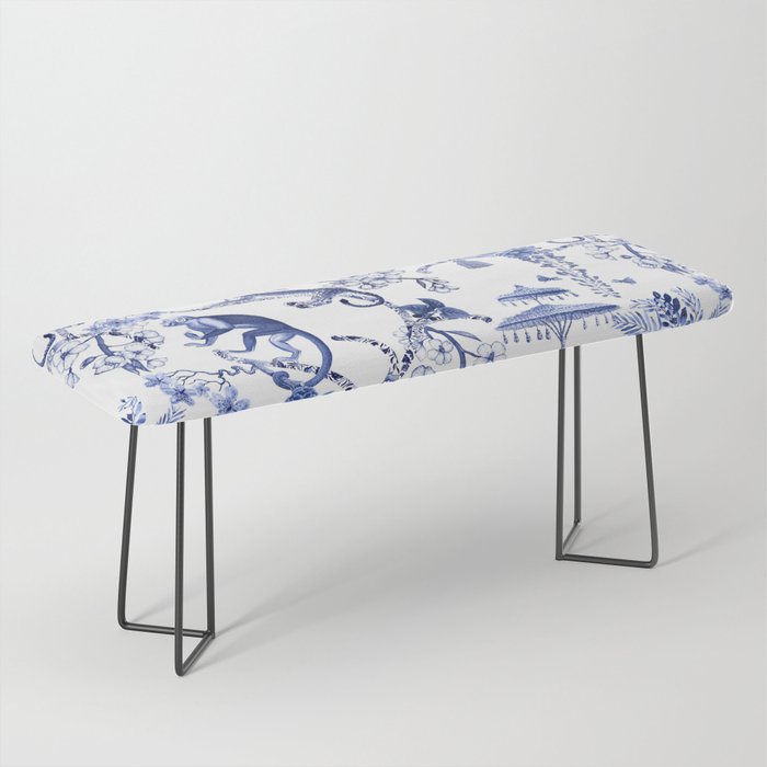 Chinoiserie Monkey Jungle Botanical Toile de Jouy Art Bench Gallery Image 1