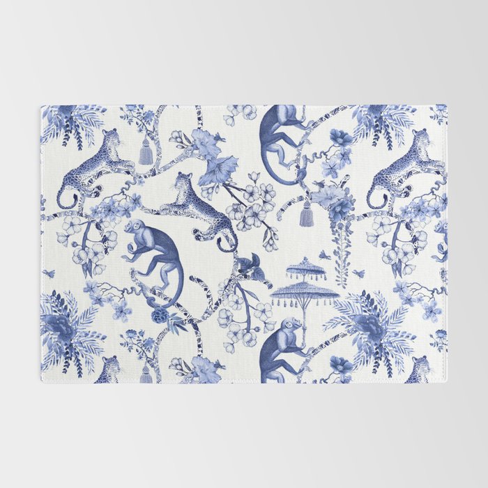 Chinoiserie Monkey Jungle Botanical Toile de Jouy Art Rug Gallery Image 2