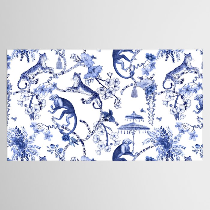 Chinoiserie Monkey Jungle Botanical Toile de Jouy Art Tablecloth Gallery Image 2