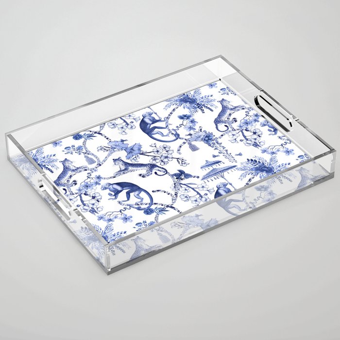 Chinoiserie Monkey Jungle Botanical Toile de Jouy Art Acrylic Tray Gallery Image 1