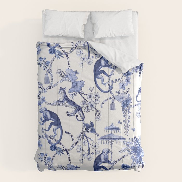 Chinoiserie Monkey Jungle Botanical Toile de Jouy Art Comforter Gallery Image 6