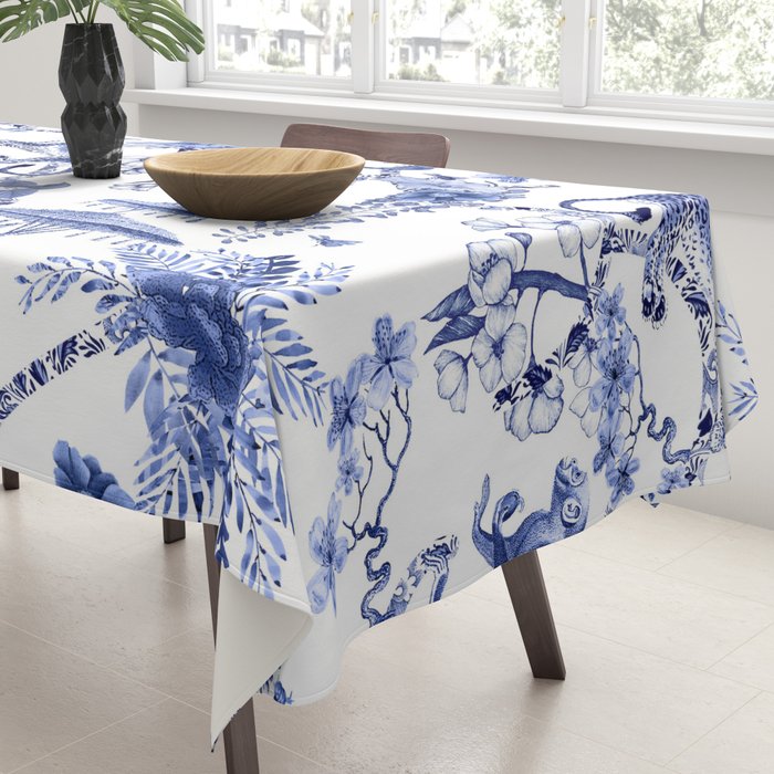 Chinoiserie Monkey Jungle Botanical Toile de Jouy Art Tablecloth Gallery Image 3