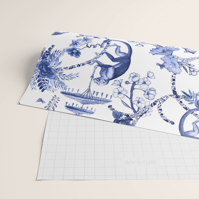 Chinoiserie Monkey Jungle Botanical Toile de Jouy Art Wrapping Paper Gallery Image 2