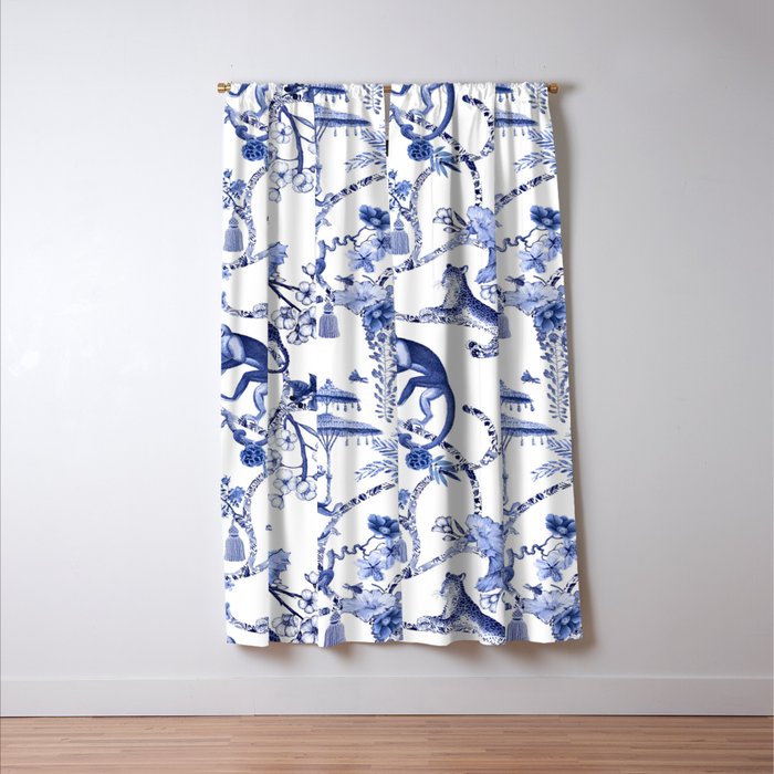 Chinoiserie Monkey Jungle Botanical Toile de Jouy Art Window Curtain Gallery Image 3
