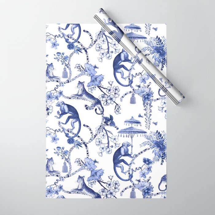 Chinoiserie Monkey Jungle Botanical Toile de Jouy Art Wrapping Paper Gallery Image 1
