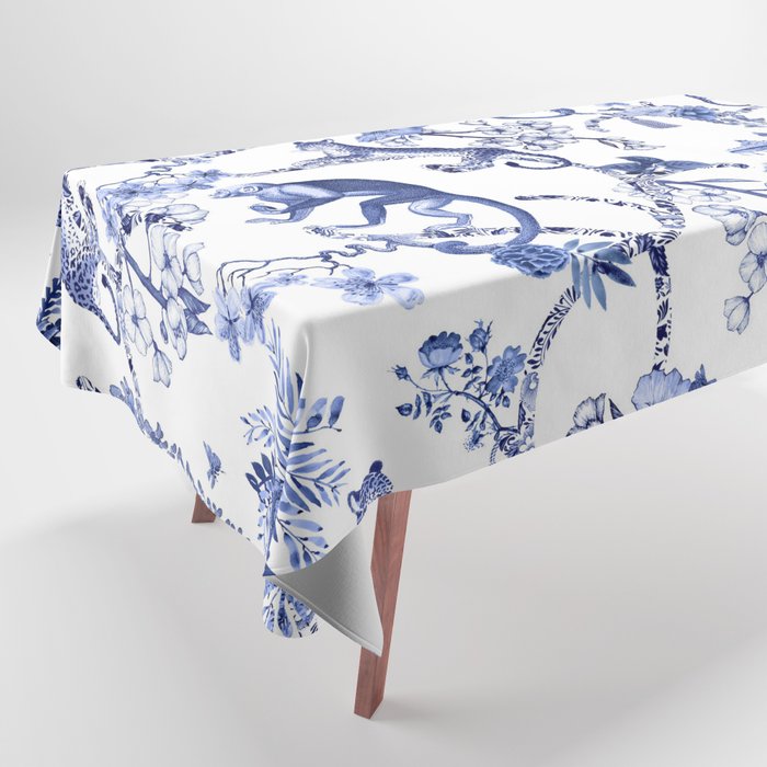 Chinoiserie Monkey Jungle Botanical Toile de Jouy Art Tablecloth Gallery Image 1