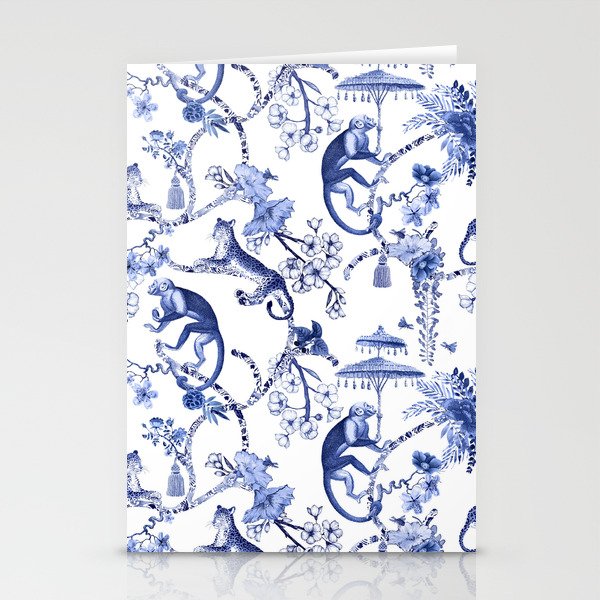 Chinoiserie Monkey Jungle Botanical Toile de Jouy Art Stationery Card Gallery Image 2