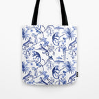 Chinoiserie Monkey Jungle Botanical Toile de Jouy Art Tote Bag Gallery Image 1