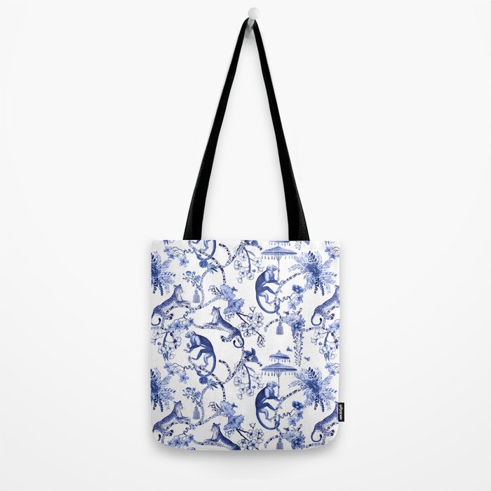 Chinoiserie Monkey Jungle Botanical Toile de Jouy Art Tote Bag Gallery Image 2