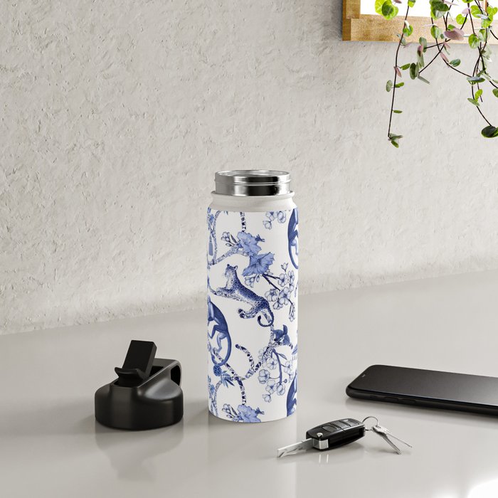Chinoiserie Monkey Jungle Botanical Toile de Jouy Art Water Bottle Gallery Image 4