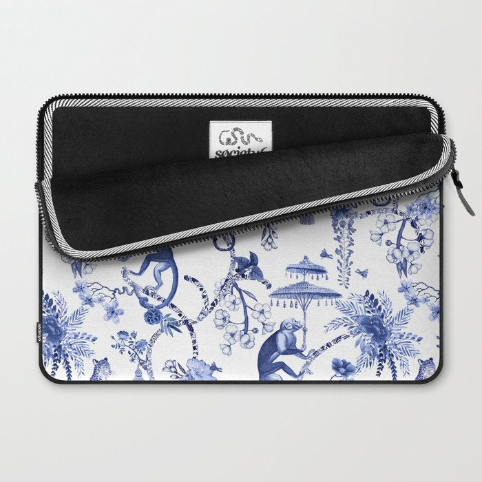 Chinoiserie Monkey Jungle Botanical Toile de Jouy Art Laptop Sleeve Gallery Image 2